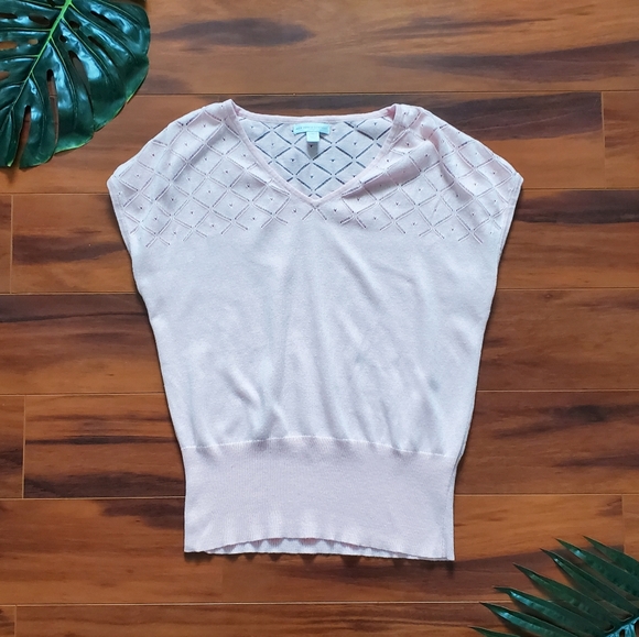 Light Pink Cap Sleeve Eyelet Pointelle Sweater - Picture 1 of 7